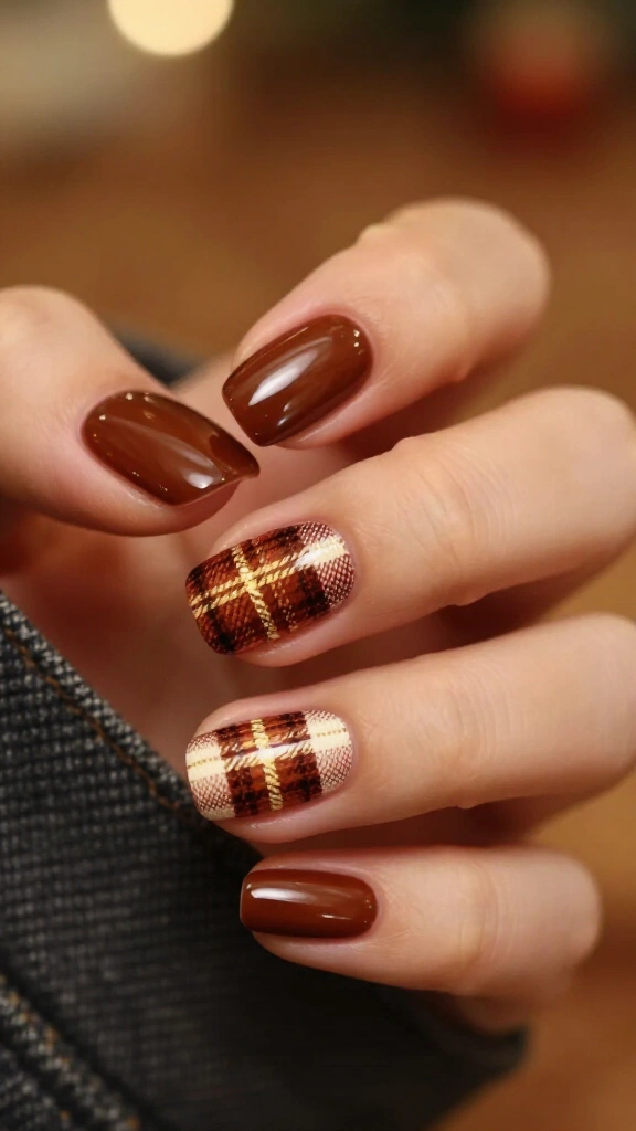 Chestnut Plaid Flannel Accent Nails