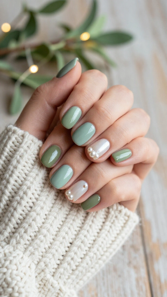 Mistletoe Green with Pearl Accents