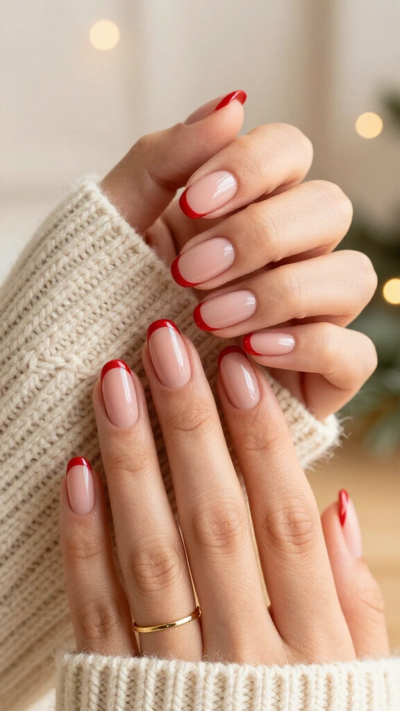 Soft Nude with Micro Red French Tips