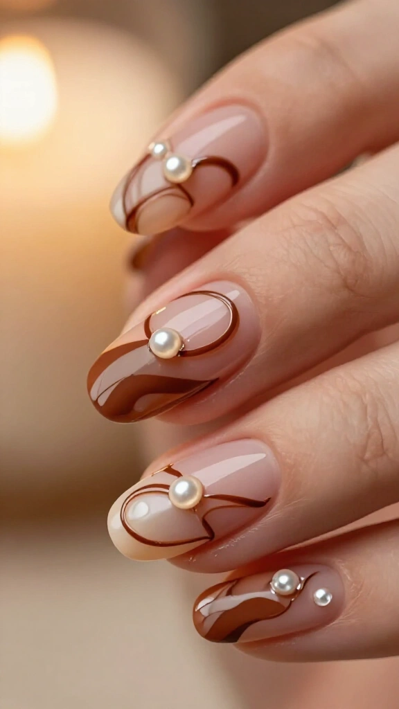 Mocha Swirls with Dainty Pearl Details