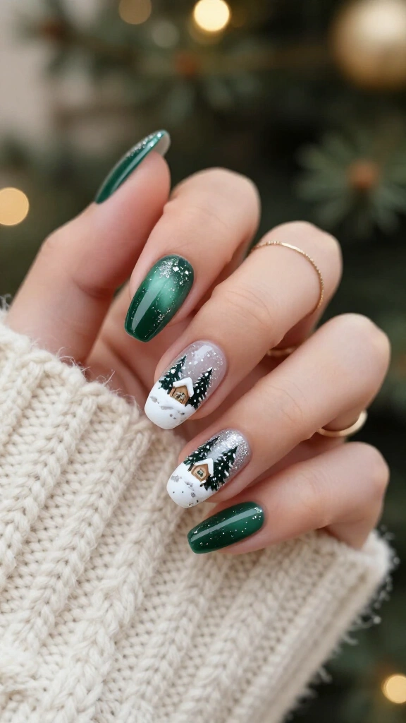 Snowglobe accent nail