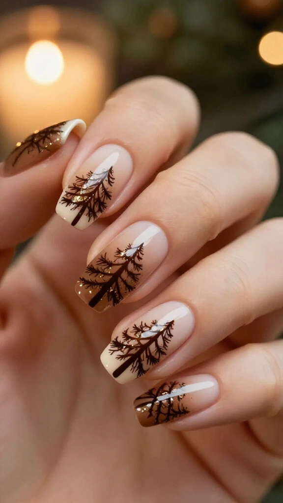 Creamy Latte Ombre with Delicate Pine Trees
