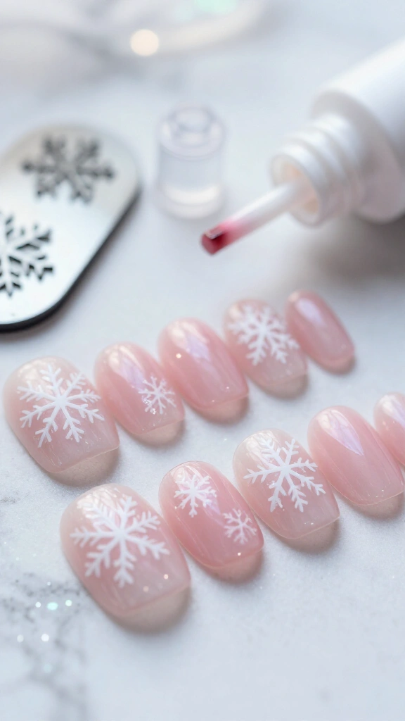 Delicate Snowflake Stamping on Sheer Pink