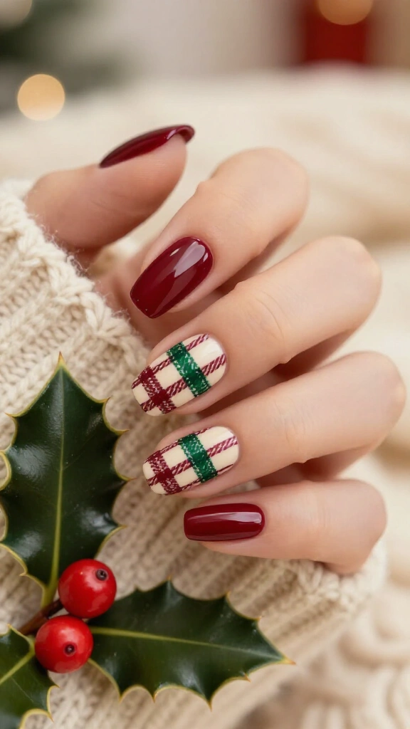 Plaid Christmas sweater nails
