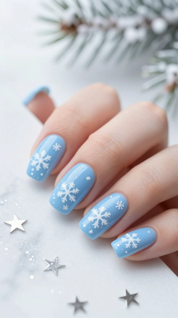 Winter Sky Blue with White Flurries