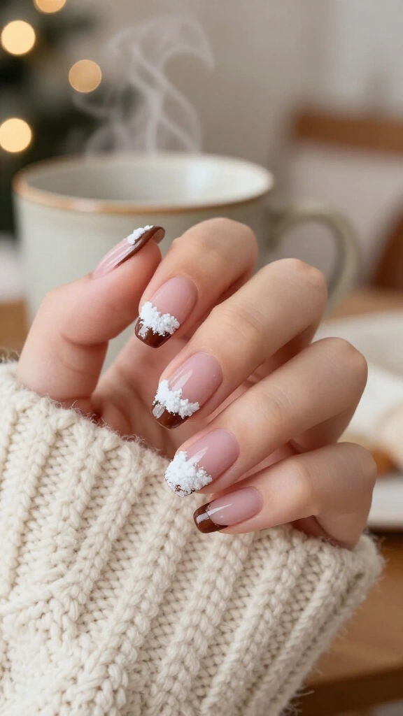Frosted Mocha French with 3D Snowdrifts