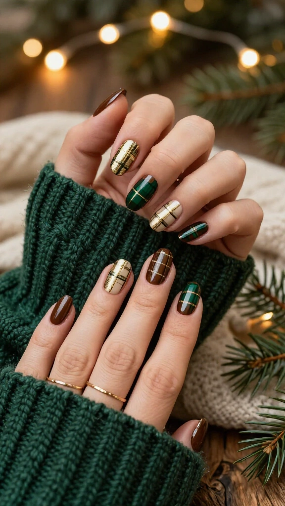 Brown Tartan with Emerald Green Accents