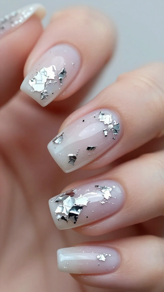 Silver Foil Flecks on Sheer Milky White
