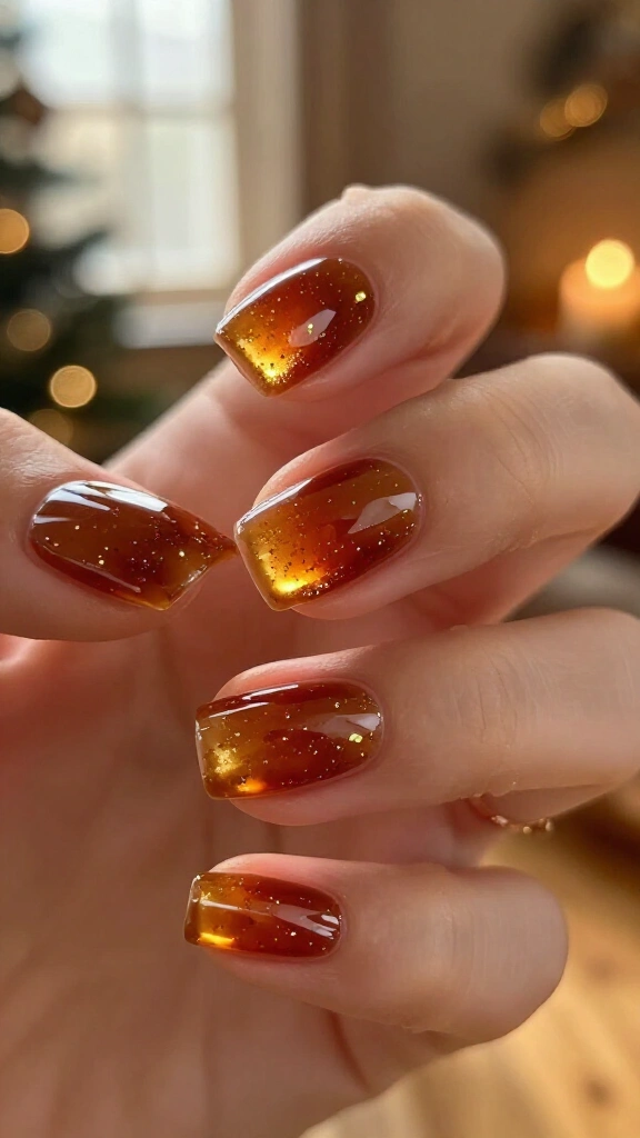 Shimmering Hot Toddy Amber Nails