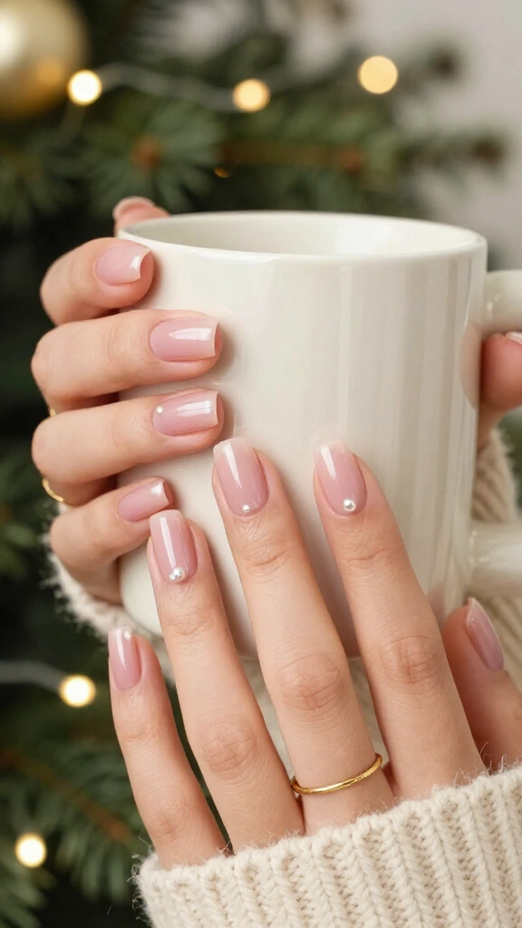 Minimalist pearl accents on sheer pink