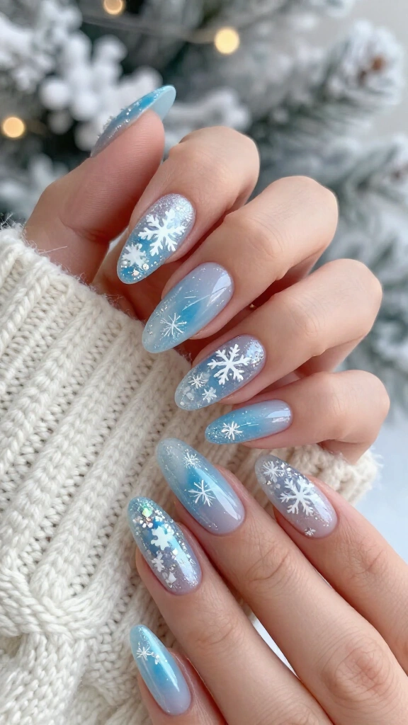 Frosted Elsa ice palace glitter nails