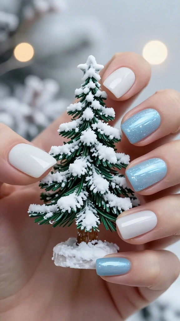 Snowy flocked Christmas tree nails