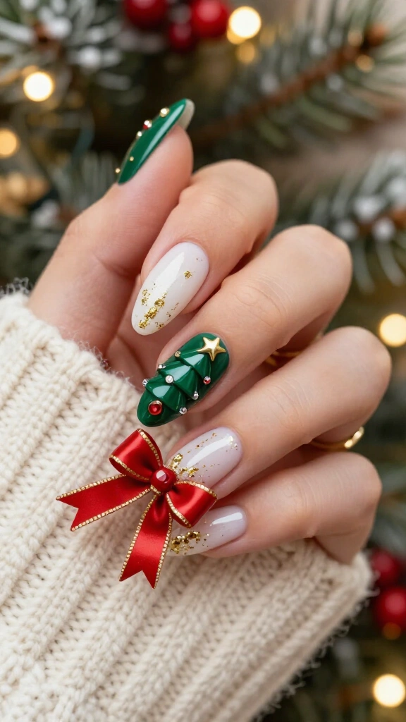 3D bow and tree combination nails
