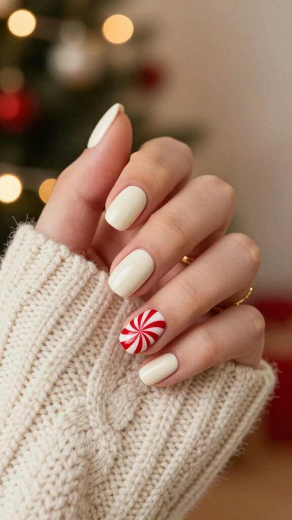 Peppermint swirl accent nails