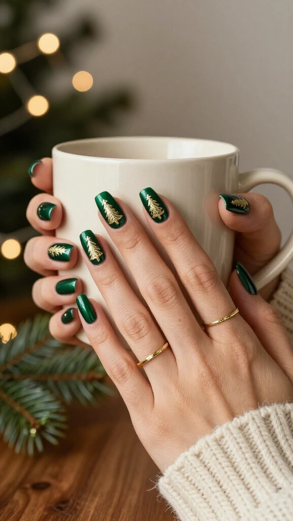 Stamped Christmas tree pattern nails