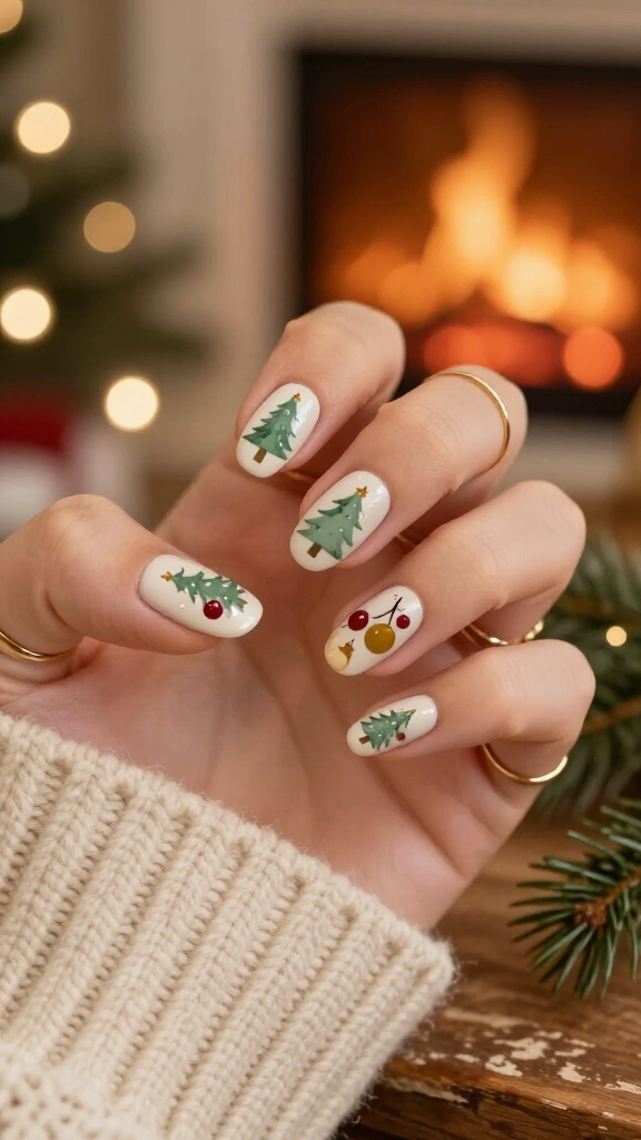 Vintage retro Christmas tree nails