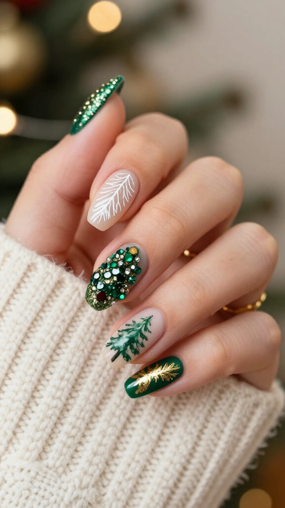 Mixed media Christmas tree nails