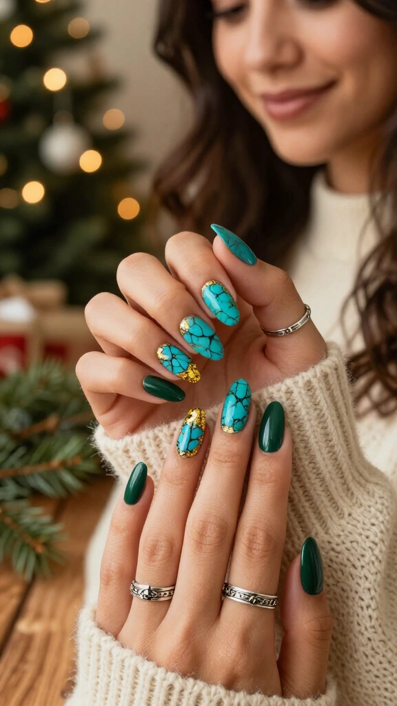 Turquoise stone inlays with gilded trim