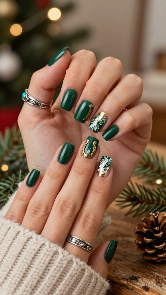 Golden horseshoes and frosted pine sprigs