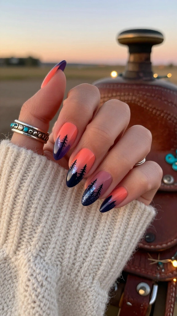 Desert sunset ombré with silhouetted pines