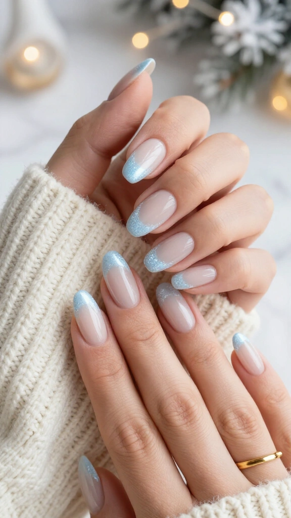Frosted French Tips with White Velvet Detailing