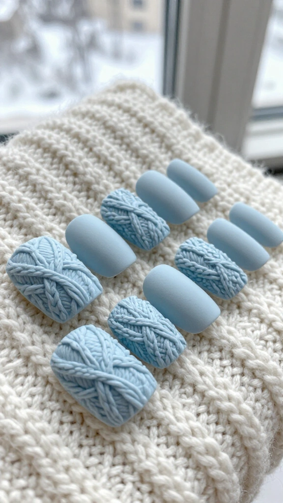 Pale Blue Cable Knit and Cashmere Matte