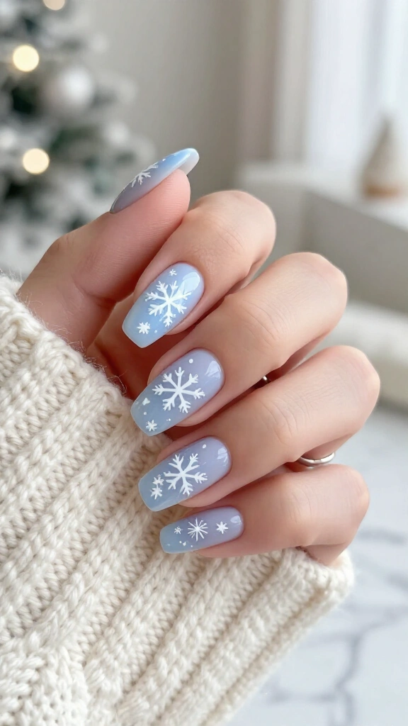 Hand-Painted Micro Snowflakes on Sheer Periwinkle