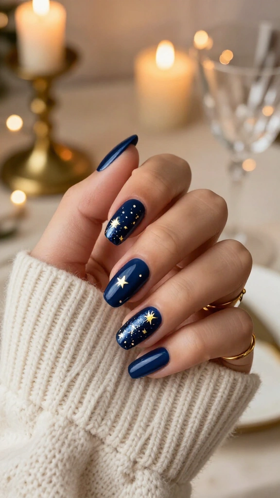 Midnight navy with celestial gold stars