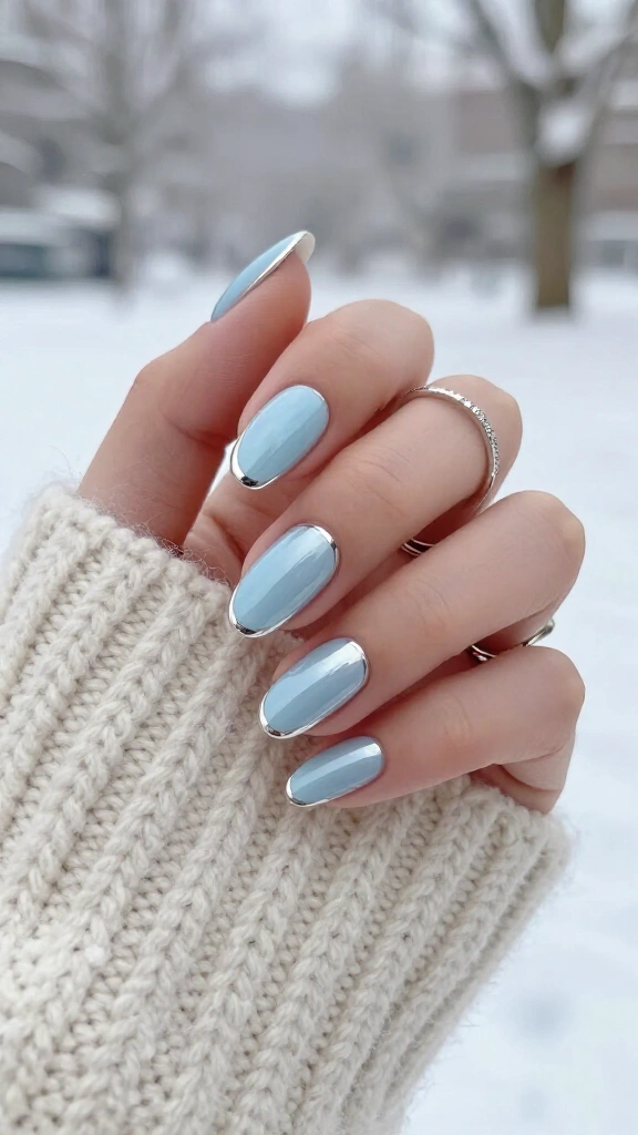 Light Blue French Almonds with Silver Chrome Halos