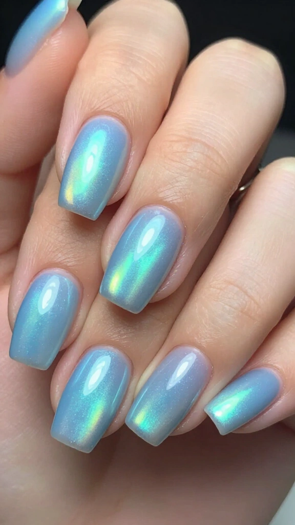 Glacial Blue Aurora Borealis Nails