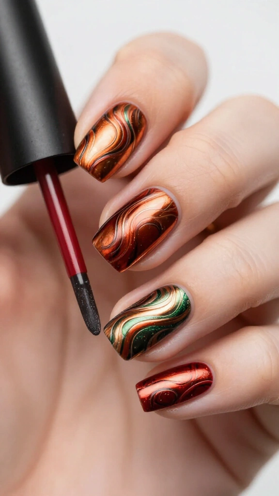 Burnished copper and bronze swirls