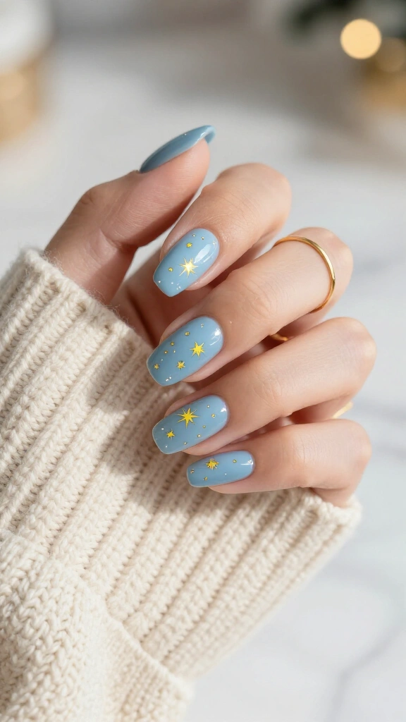 Celestial Gold Stars on Arctic Blue
