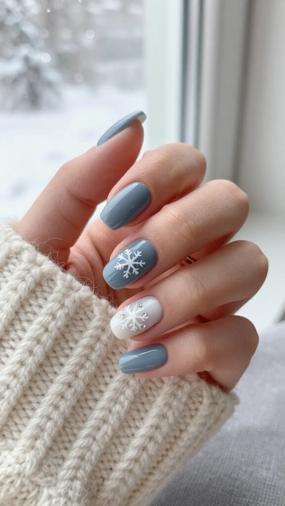 Muted slate blue snowflake micro art