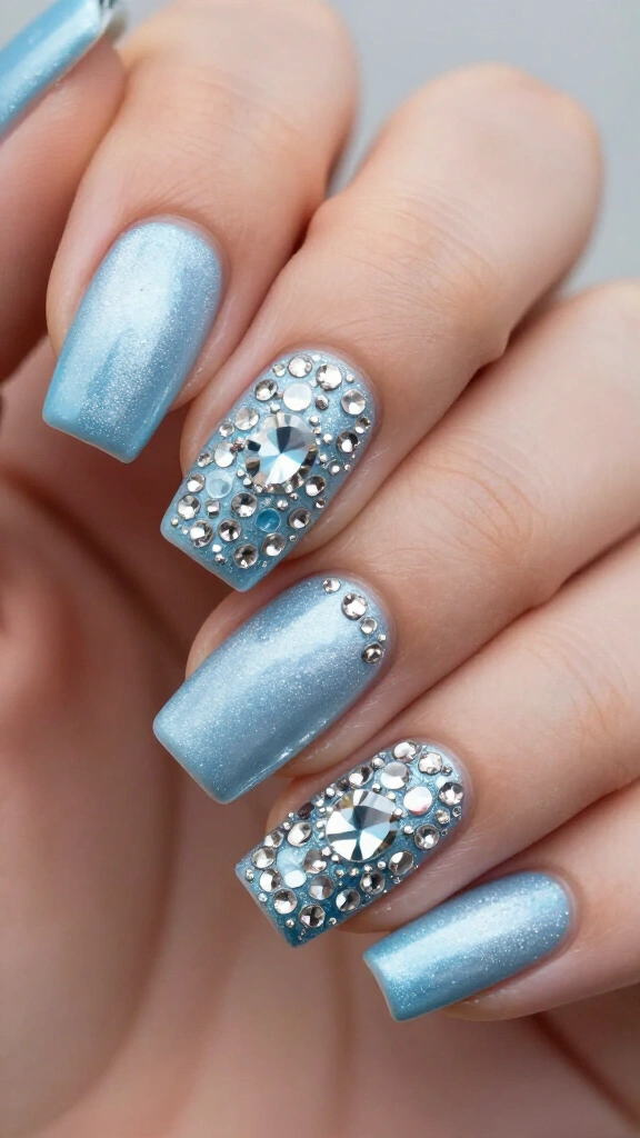 Frosted Blue Chrome with Micro Rhinestone Clusters
