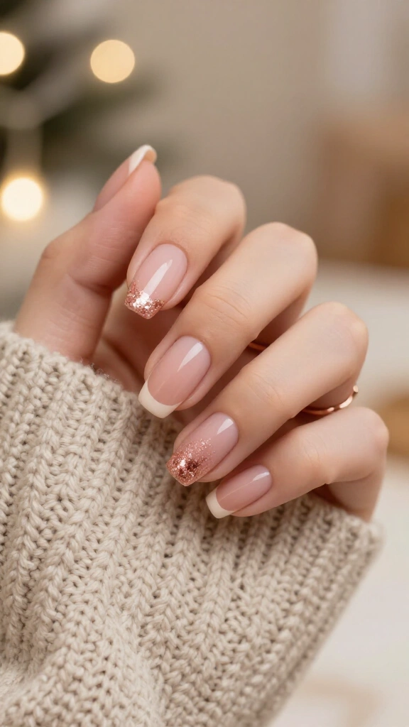 Rose gold micro-glitter French