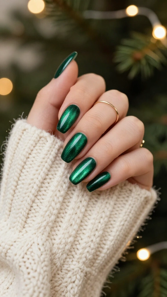 Emerald Velvet Cat-Eye Nails