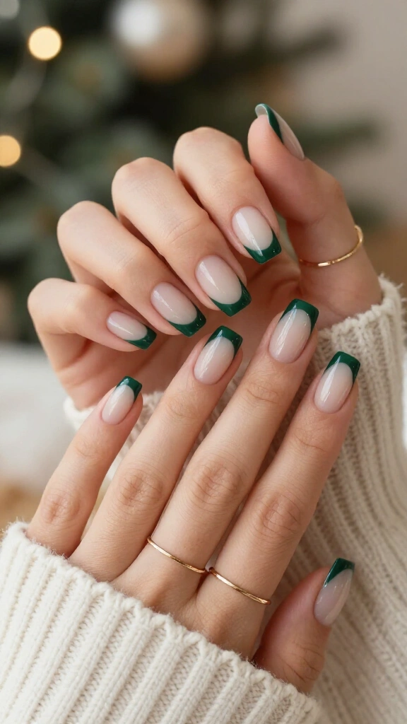 Glossy Forest Green French Tips