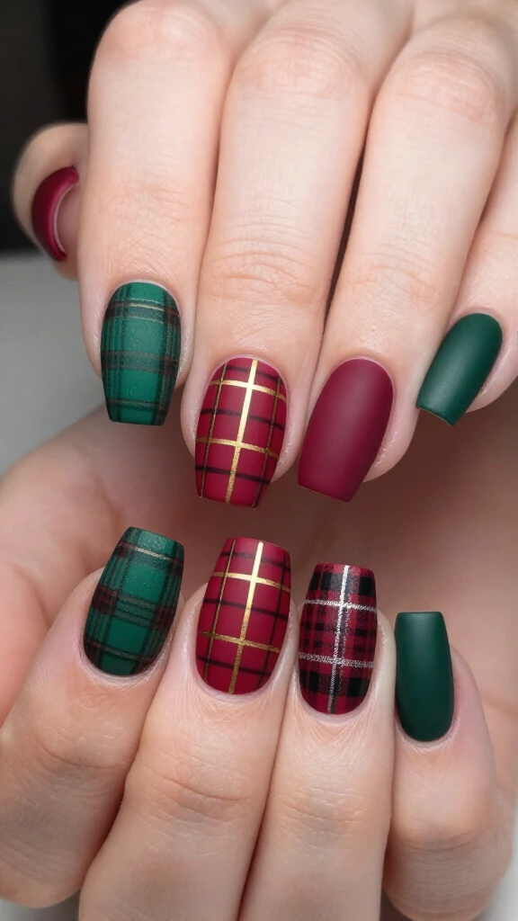 Plaid Flannel Accent Coffin Nails