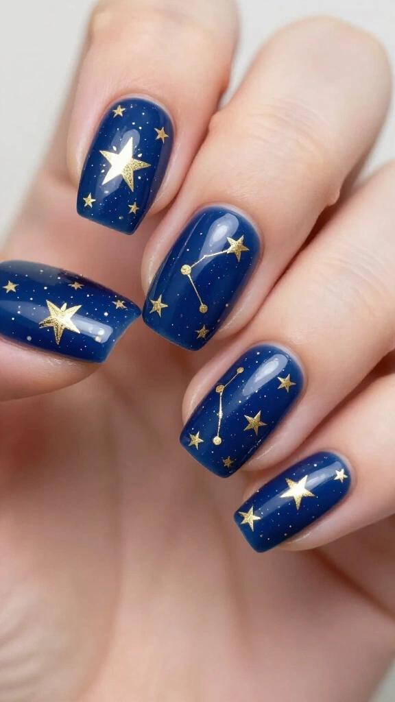 Midnight Blue with Gold Celestial Stars
