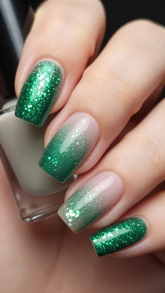 Green Glitter Ombré Fade