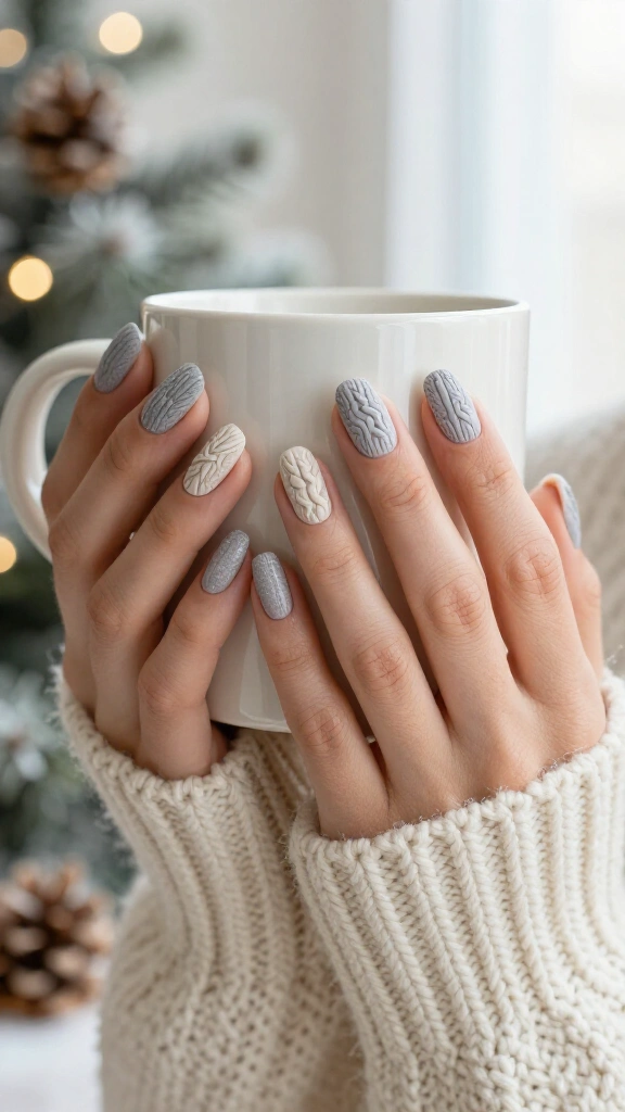 Cozy Cable Knit Sweater Nails
