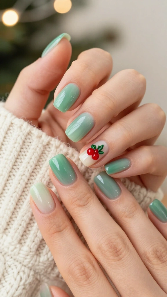 Holly Berry Jelly Green Nails