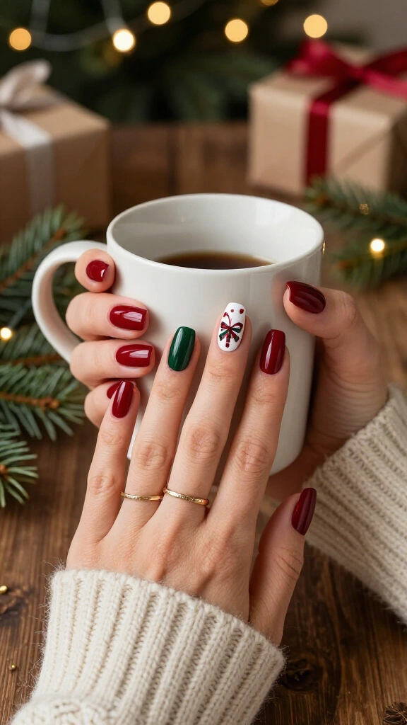 Tartan Ribbon Accent Nails