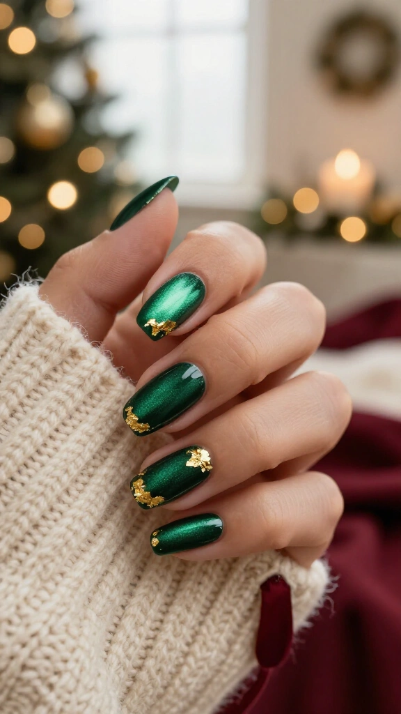 Velvet emerald and gold foil accents