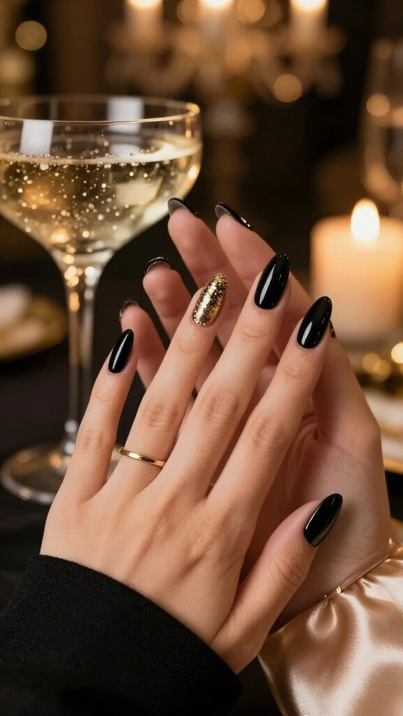 Midnight black with champagne micro-glitter