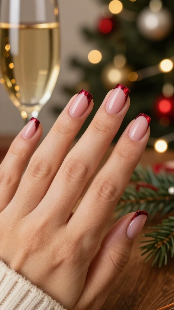 Ruby red cat-eye magnetic French tips