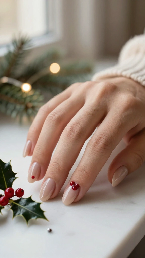 Nude base with a tiny red berry cluster