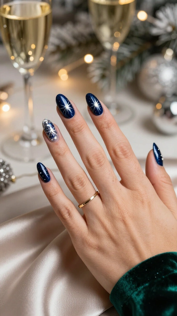 Midnight blue celestial starbursts