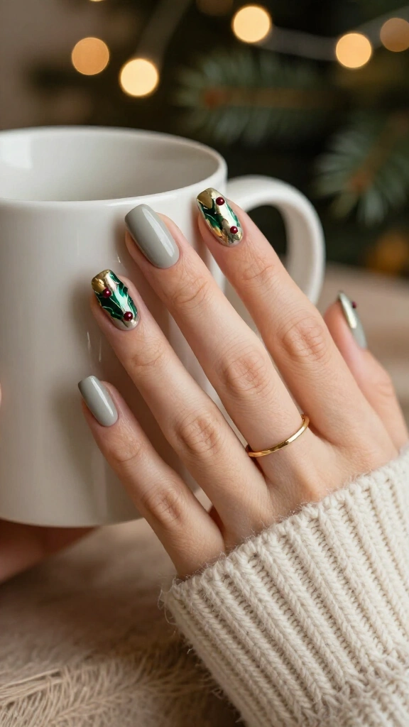 Chrome green holly on a neutral base