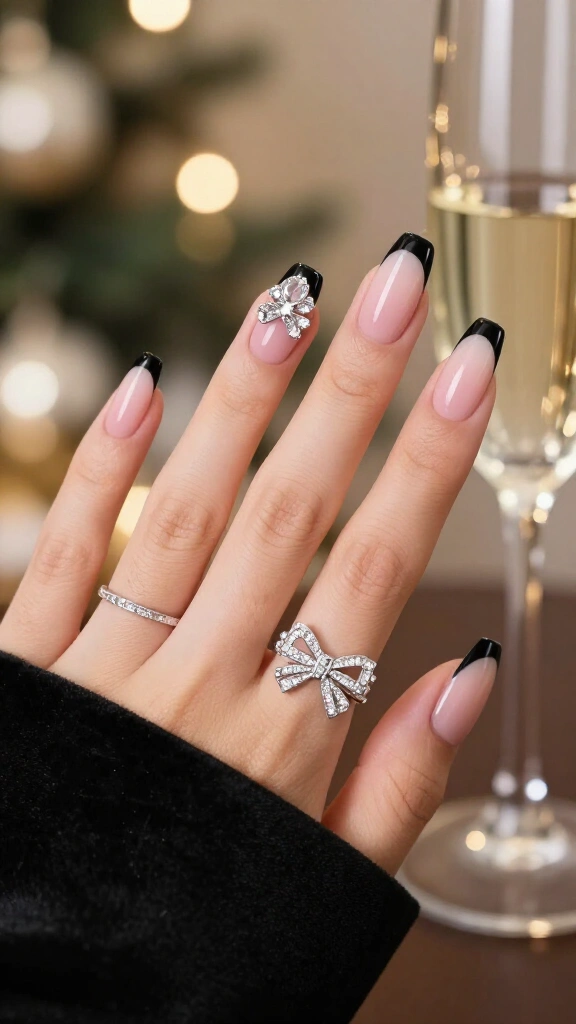 Classic tuxedo black French with diamond bows